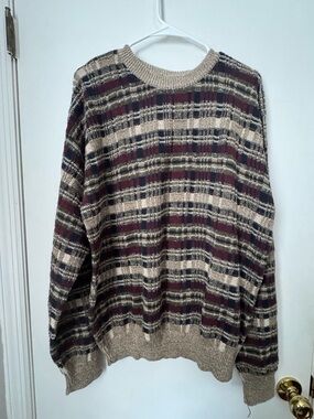 VTG TSR USA Knit Sweater Men L Striped Brown Cotton Blend 80s 90s USA Cosby
